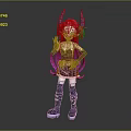 Game And Movie Character With Red Hair Horns Purple Long Hair And Heart Accessory