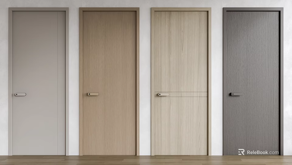 Modern Interior Swing Doors With Wooden Texture And Diverse Neutral Colors 3d model 
