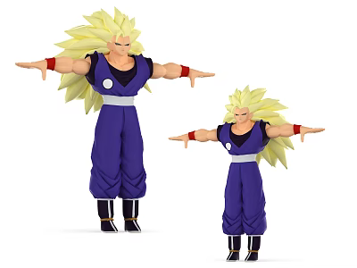 Blonde Hair Action Figures In Purple Outfits With White Belts And Red Wristbands Arms Outstretched 3d model