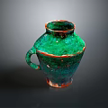 Handcrafted Green Glazed Ceramic Vase Sculpture Carving With Handle And Artistic Design