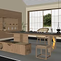 Modern Tea Room With Wooden Long Table Tea Sets Green Plant Shoji Doors And Cabinets