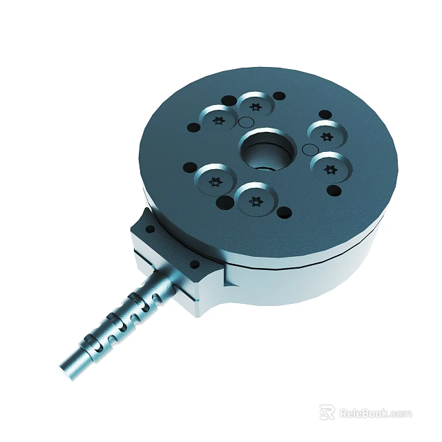 Metal Circular Mechanical Component With Multiple Holes And Cylindrical Rod 3d model 