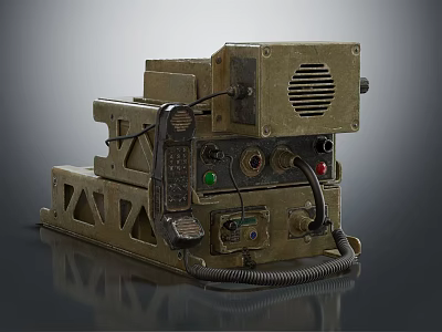 Vintage Retro Military Style Digital Electronic Device With Buttons Knobs Indicator Lights And Cables 3d model