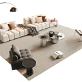 Plush White Sofa Coffee Table Set With Floor Lamp And Brown Accent Chair