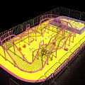 Colorful Playground Equipment With Pink Climbing Nets Yellow Floor Purple Ball Pit And Safety Fences