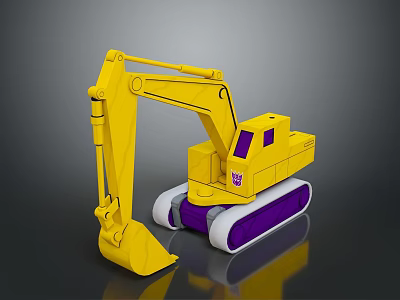 Yellow Cartoon Style Toy Excavator With Purple And White Tracks 3d model