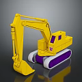 Yellow Cartoon Style Toy Excavator With Purple And White Tracks