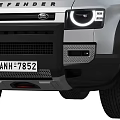 Modern Silver Defender SUV With Roof Rack Large Wheels Front Grille Headlights Design