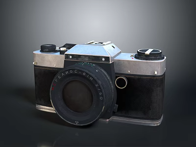 Vintage LEICA Camera With Black Silver Body And Large Retro Lens Design 3d model