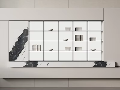 Modern Decorative Cabinet With Glass Doors Open Shelves And Marble Countertop 3d model