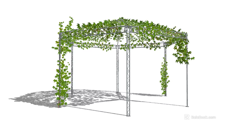 Outdoor Pergola With Metal Frame And Climbing Green Vines 3d model 