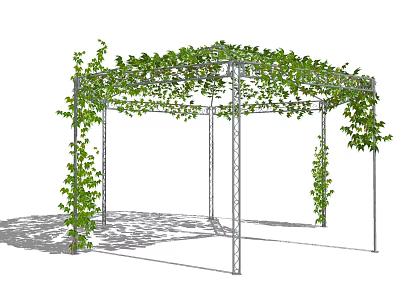 Outdoor Pergola With Metal Frame And Climbing Green Vines 3d model