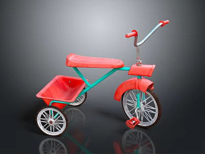 Colorful Children's Tricycle with Red Seat and Green Frame and White Spoked Wheels 3d model