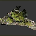 Natural Landscape Model With Green Moss Colorful Ground And Black Rocks