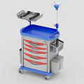 Medical Cart With Blue Top Red Handle Drawers Upper Tray Side Basket IV Pole Wheels