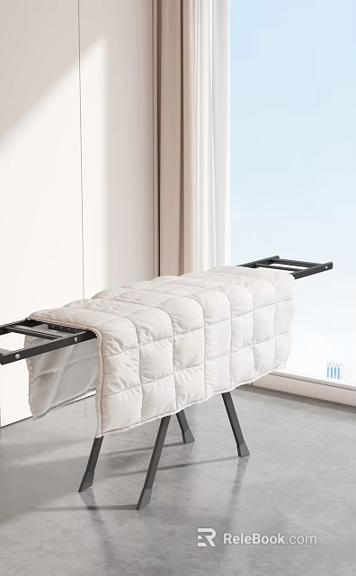 Light Colored Quilt Drying On Clothes Drying Rack In Bright Room 3d model