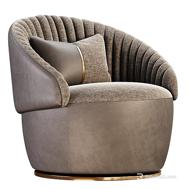 Stylish Modern Gray Velvet Armchair With Pleated Backrest And Decorative Cushions 3d model 