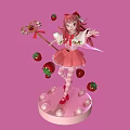 Strawberry Themed Girl Holding Magic Wand on Pink Background with Floating Strawberries and Decorative Base