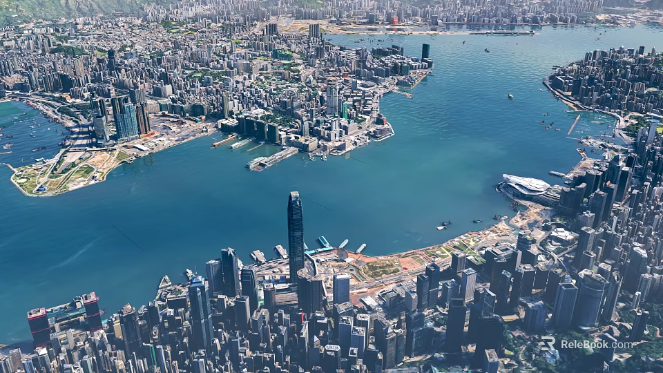 Aerial Planning of Coastal Urban Layout With High Rise Buildings and Waterfront 3d model 