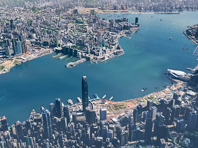 Aerial Planning of Coastal Urban Layout With High Rise Buildings and Waterfront 3d model
