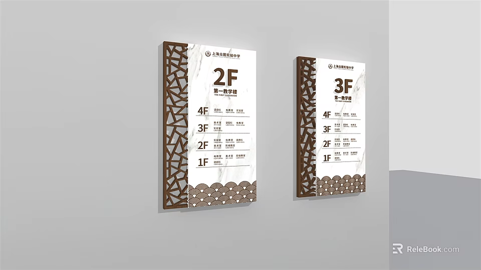 Directional Signage For Floor Levels With Geometric Patterns And Decorative Dots 3d model 