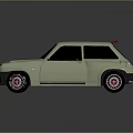 Light Green Small Car With Red Roof And Red Rims In Vintage Cartoon Design