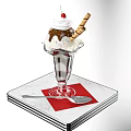 Ice Cream Sundae in Glass with Whipped Cream Chocolate Sauce Colorful Sprinkles and Waffle Stick