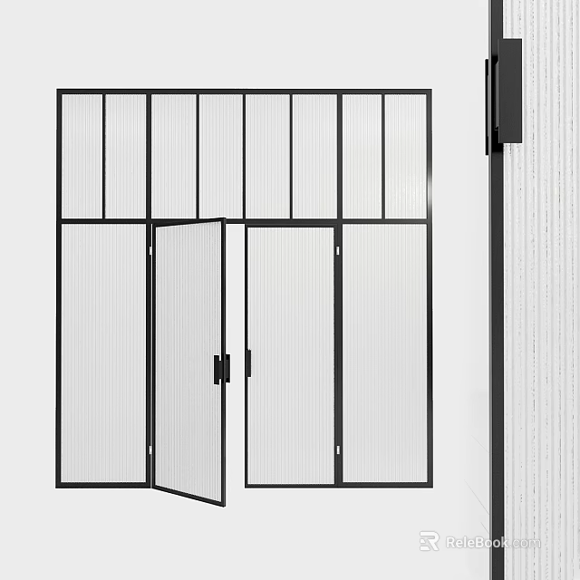 Modern Interior Swing Door With Black Frame And Glass Panels Design 3d model 