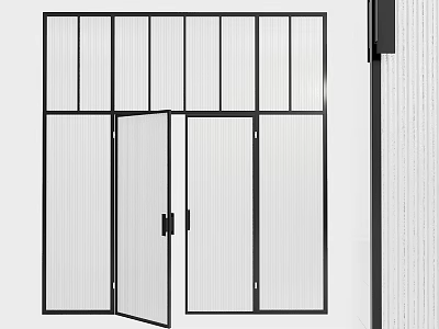 Modern Interior Swing Door With Black Frame And Glass Panels Design 3d model