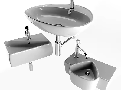 Modern Bathroom Sinks With Different Shapes Above Counter And Faucets 3d model