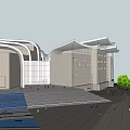 Modern Museum Building Exterior With Curved Design And Large Glass Windows
