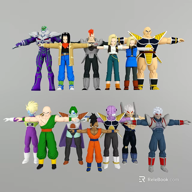 Anime Game Characters in Standing Pose with Diverse Colorful Costumes and Outfits 3d model 