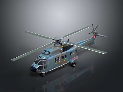 Gray Military Transport Helicopter With Main Rotors Tail Rotor And Landing Gear 3d model