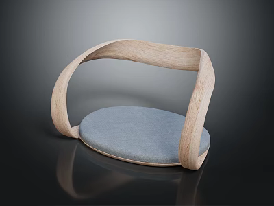 Modern Leisure Chair with Wooden Curved Armrests and Gray Round Cushion 3d model