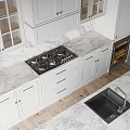 Elegant Modern Kitchen Interior With Marble Countertops White Cabinets And Island
