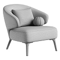 Cozy Fluffy Cream Accent Chair With Striped Cushion Round Pillow And Black Metal Legs