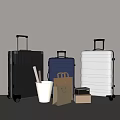 Stylish Gray Blue White Suitcases With Paper Bags And Hello Label Box