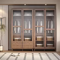 Modern Wooden Wardrobe Design With Glass Doors And Drawers In Interior