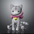 Black Reflective Table Surface With Gray Plush Cat Doll And Pink Bow 3d model