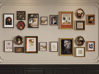 Collection of Framed Portrait Paintings on Decorative Wall 3d model