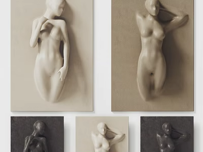 Abstract Paintings Of Human Figures With Sculptural Forms In Different Colors And Reclining Poses 3d model