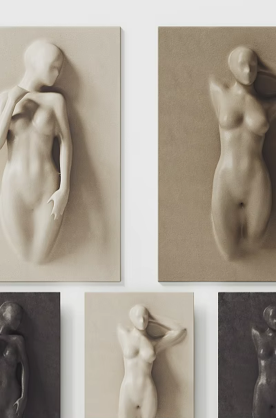 Abstract Paintings Of Human Figures With Sculptural Forms In Different Colors And Reclining Poses 3d model