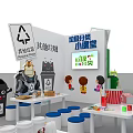 Exhibition Booth Design With Information Displays Tables And Decorative Elements 3d model