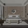 Modern Bedroom Interior Design With Large Bed Round Mirror And Area Rug