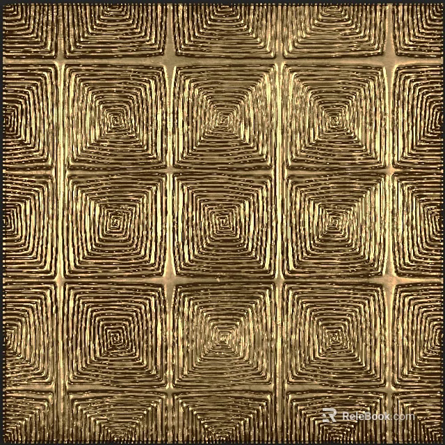 Gold Background Wall With Square Grid And Intricate Spiral Patterns Design 3d model
