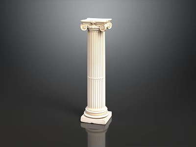 Classical White Column with Ornate Capital Fluted Shaft and Base on Dark Background 3d model