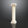 Classical White Column with Ornate Capital Fluted Shaft and Base on Dark Background