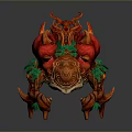 Fantasy Creature 3D Model With Red Floral Structure Brown Roots And Green Leaves Design