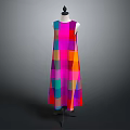 Colorful Square Pattern Sleeveless Long Dress Displayed On Black Mannequin In Gray Background