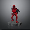 Red Character Action Figure Holding Sword on Gray Base with Black Outfit